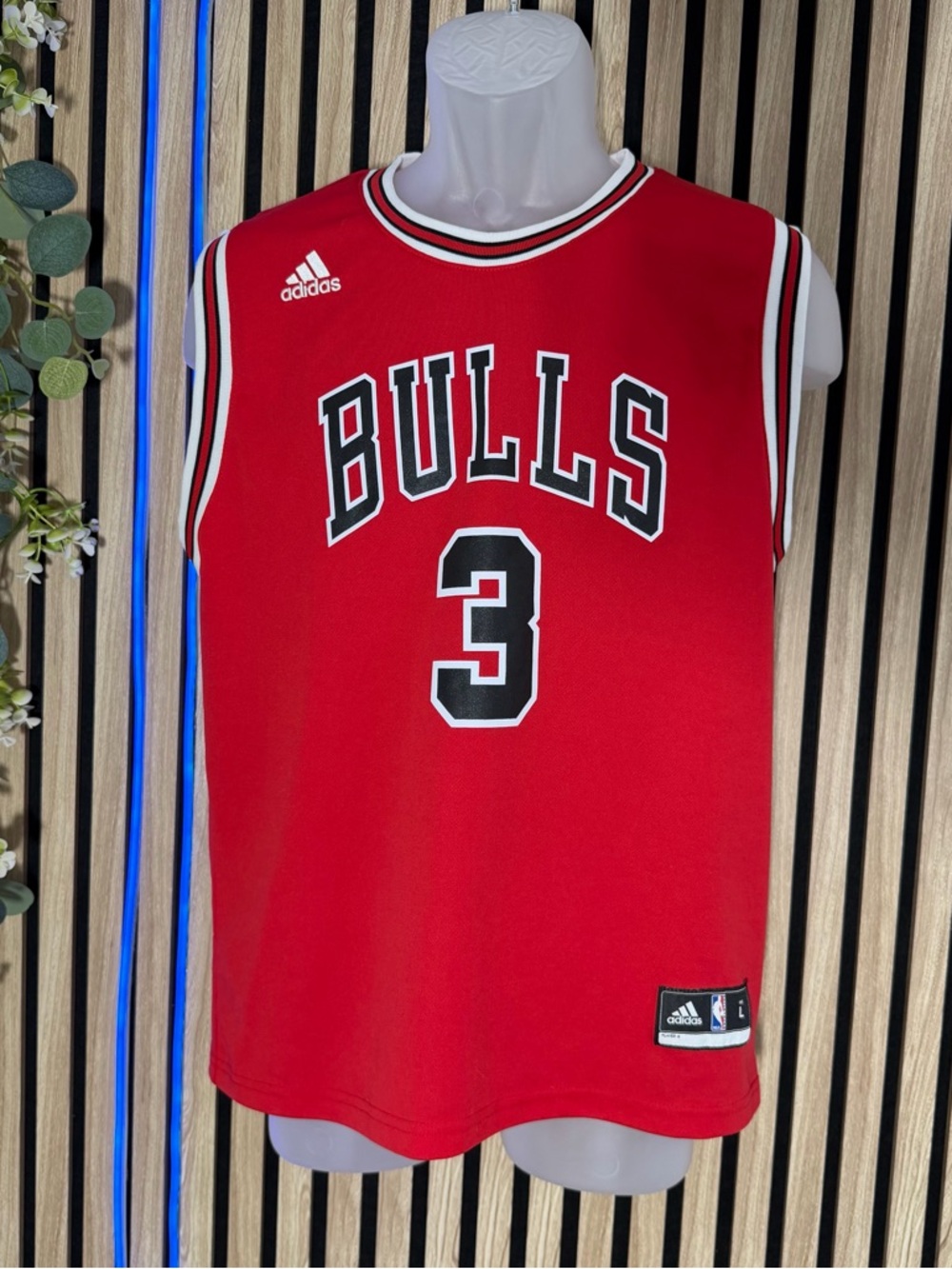 adidas original 🏀Red CHICAGO BULLS Basketball T-shirt Jersey #3 WADE name player